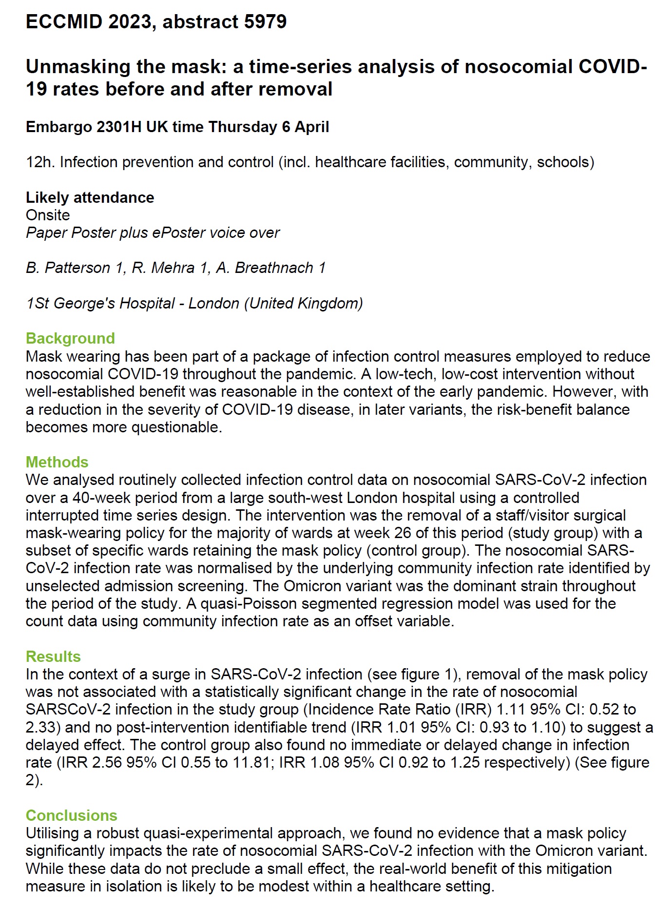 Unmasking the mask: a time-series analysis of nosocomial COVID-19 rates before and after removal