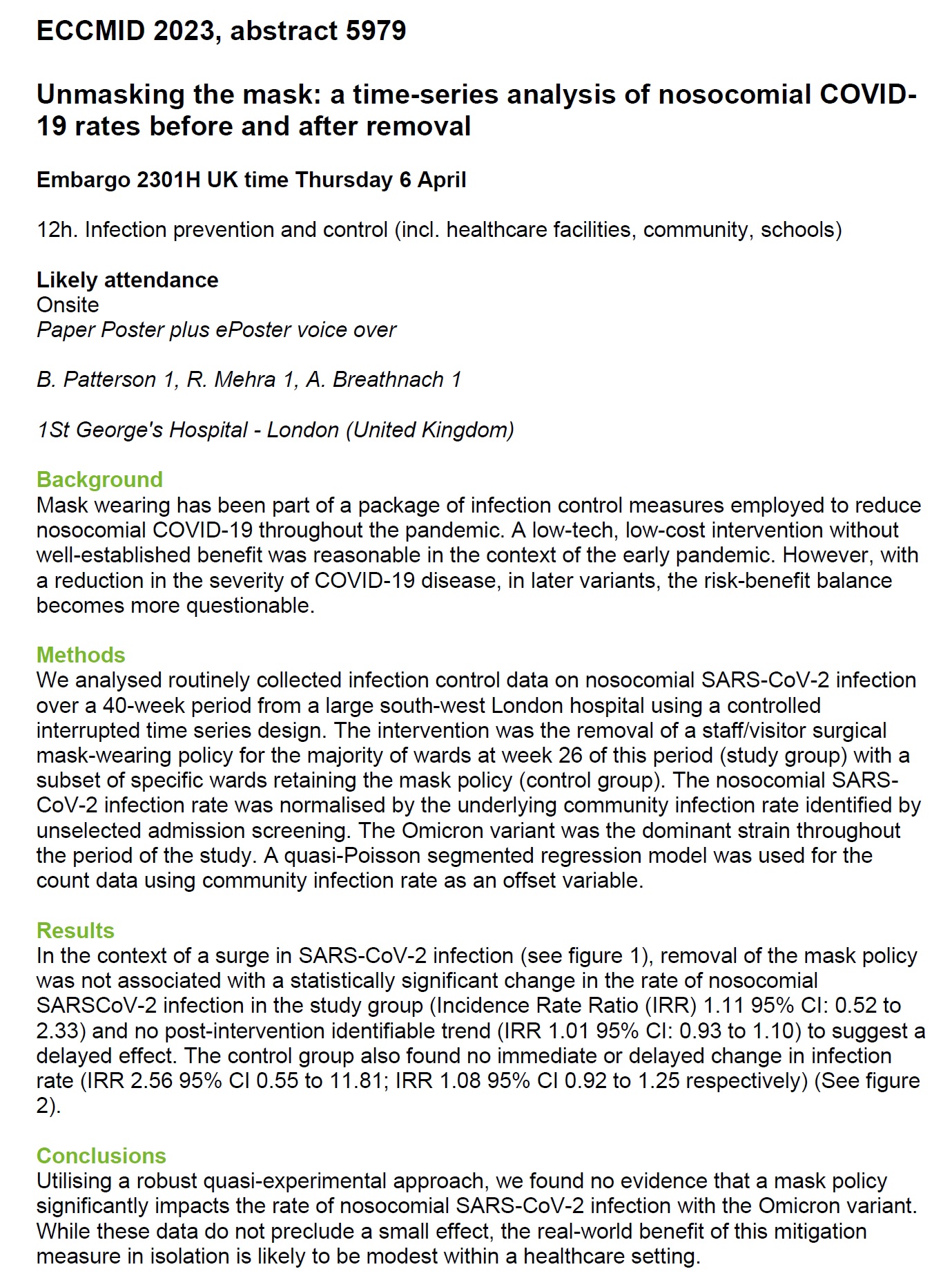 Unmasking the mask: a time-series analysis of nosocomial COVID-19 rates before and after removal