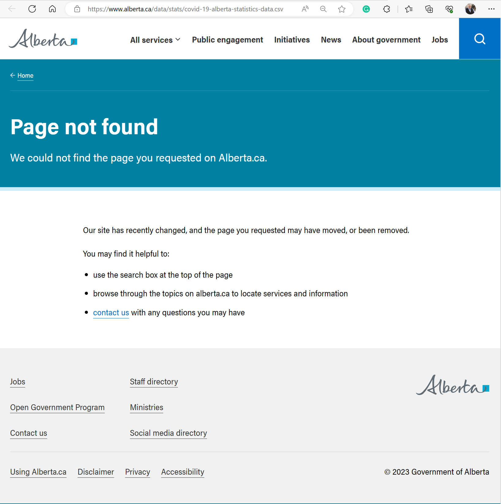 Alberta Case Data Gone.