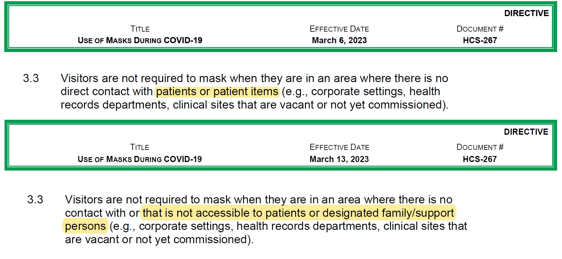HCS-267 March 6, 2023 - March 13, 2023.