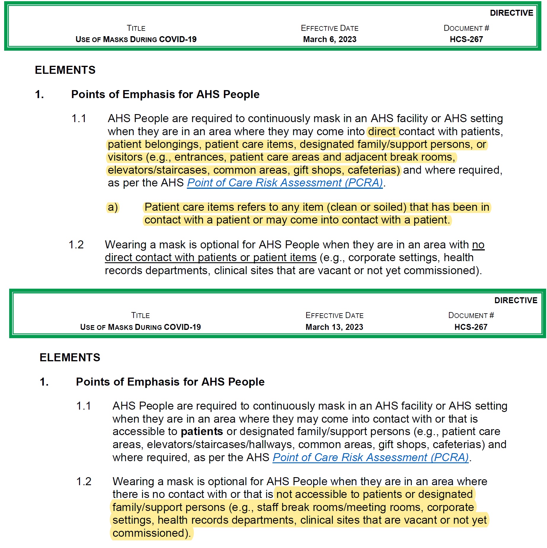 HCS-267 March 6, 2023 - March 13, 2023.